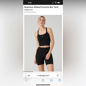 Alo yoga seamless ribbed favorite bra tank color black size Small